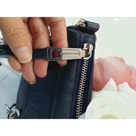 Rebecca Minkoff Navy leather Pebbled Mini M.A.C. Crossbody Silver hardware Regal - Picture 6 of 11